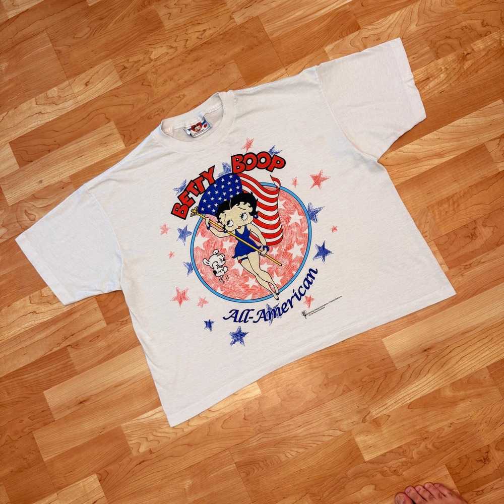 Vintage 1994 Betty Boop All American White T-Shirt Single Stitch 90s Graphic Tee